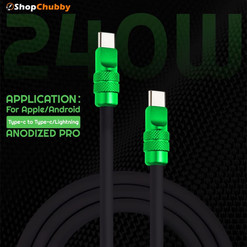 「陽極酸化プロ」240W 反射シャイン充電ケーブル（C+Lightning）