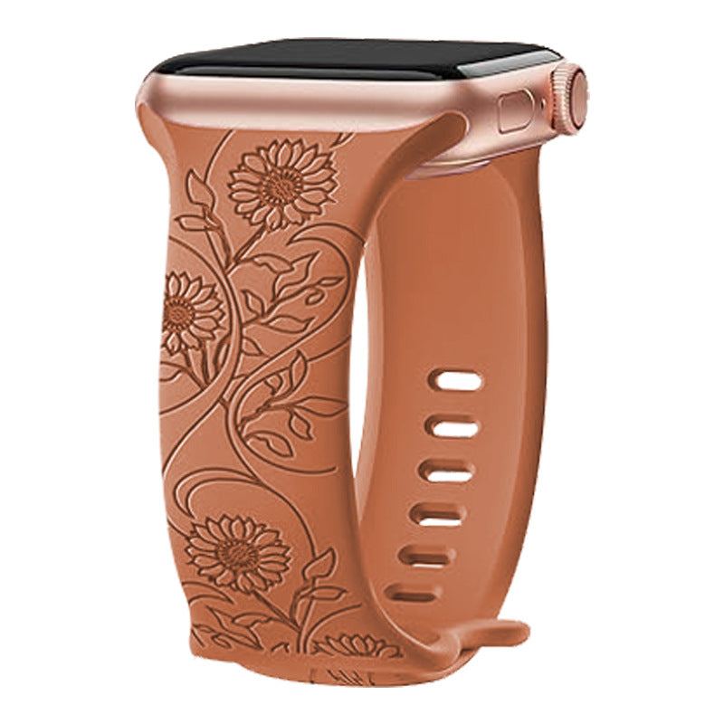 "Colorful Flower Carving" Silicone Embossed Band For Apple Watch