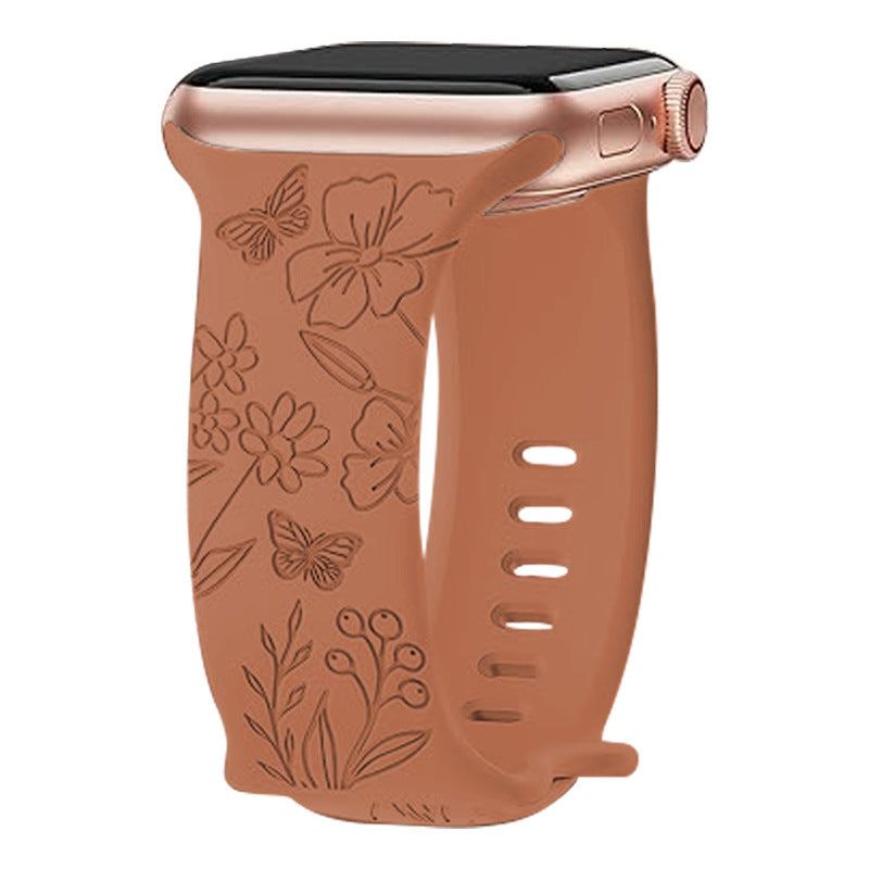 "Colorful Flower Carving" Silicone Embossed Band For Apple Watch