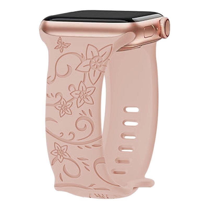 "Colorful Flower Carving" Silicone Embossed Band For Apple Watch