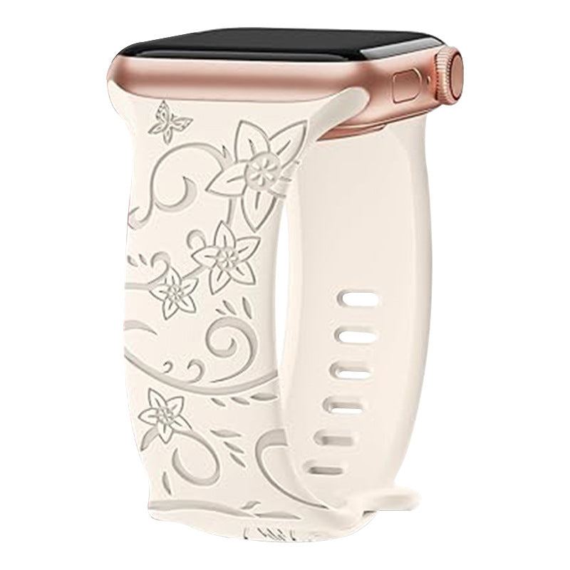 "Colorful Flower Carving" Silicone Embossed Band For Apple Watch