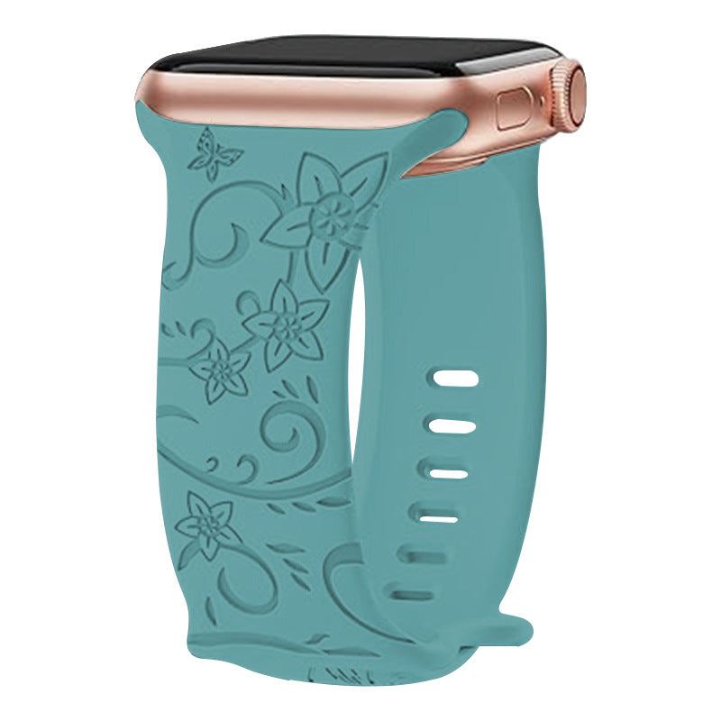 "Colorful Flower Carving" Silicone Embossed Band For Apple Watch