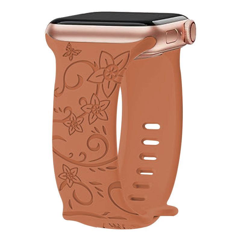 "Colorful Flower Carving" Silicone Embossed Band For Apple Watch