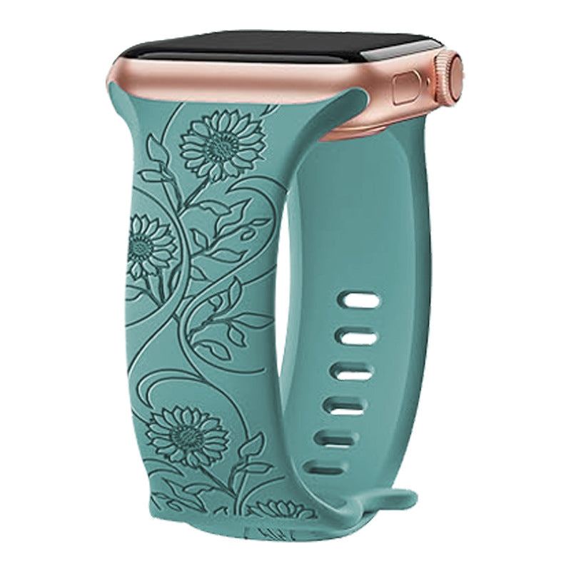 "Colorful Flower Carving" Silicone Embossed Band For Apple Watch