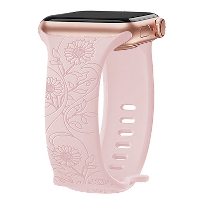 "Colorful Flower Carving" Silicone Embossed Band For Apple Watch