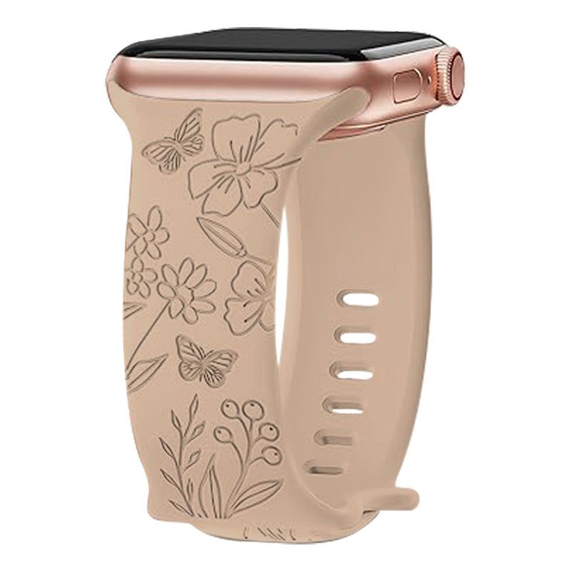 "Colorful Flower Carving" Silicone Embossed Band For Apple Watch