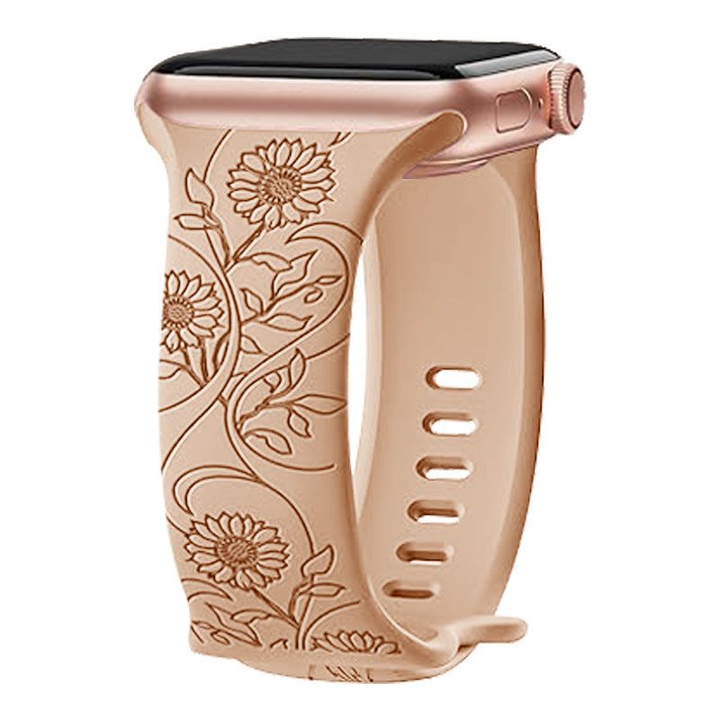 "Colorful Flower Carving" Silicone Embossed Band For Apple Watch