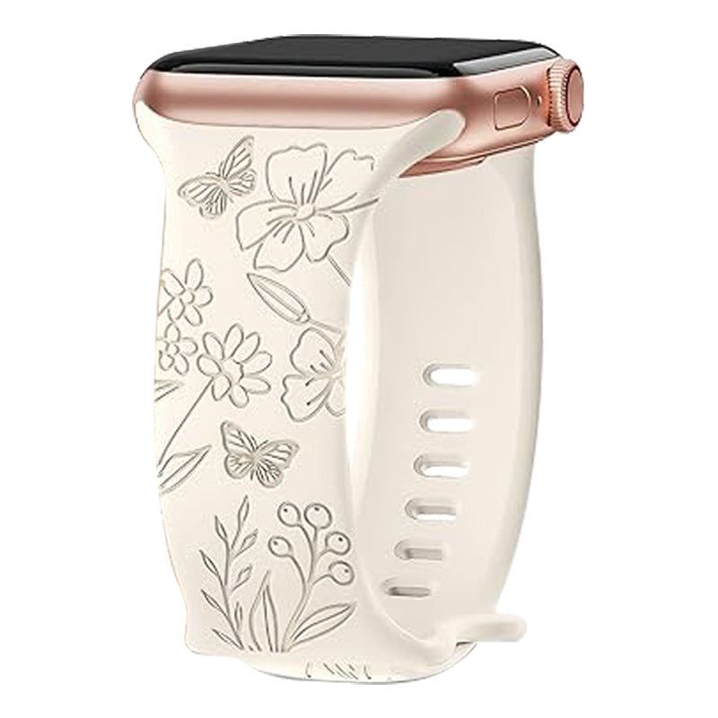 "Colorful Flower Carving" Silicone Embossed Band For Apple Watch