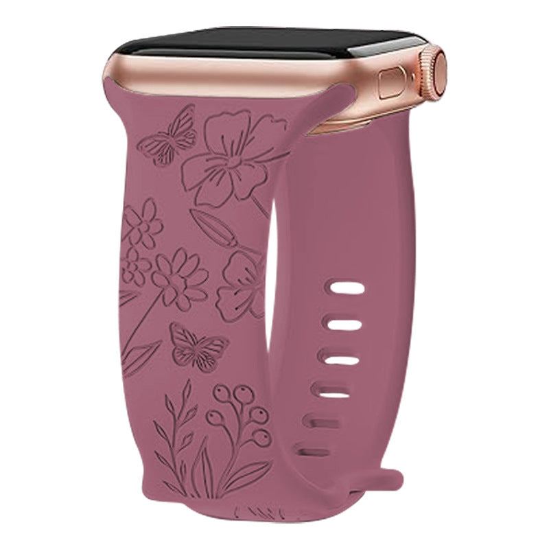 "Colorful Flower Carving" Silicone Embossed Band For Apple Watch