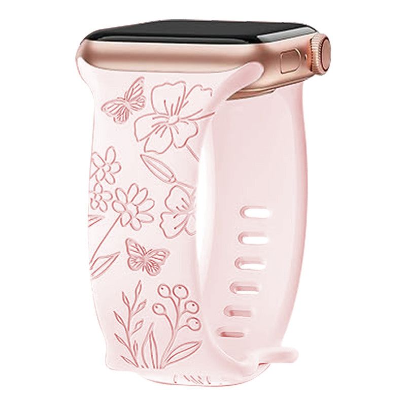 "Colorful Flower Carving" Silicone Embossed Band For Apple Watch