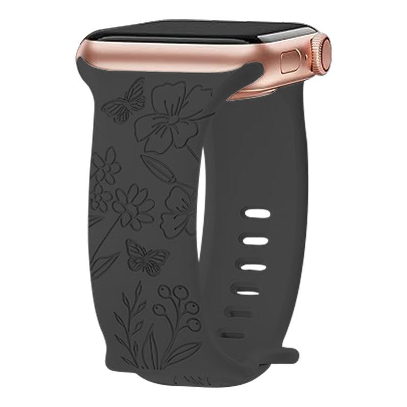 "Colorful Flower Carving" Silicone Embossed Band For Apple Watch