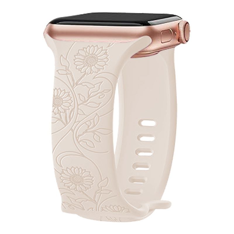 "Colorful Flower Carving" Silicone Embossed Band For Apple Watch