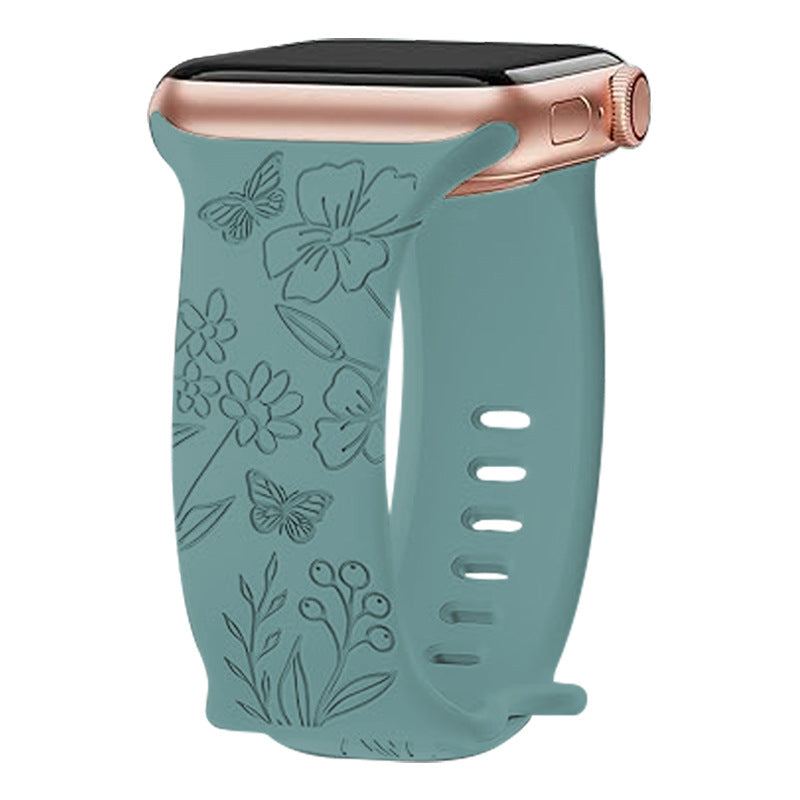 "Colorful Flower Carving" Silicone Embossed Band For Apple Watch