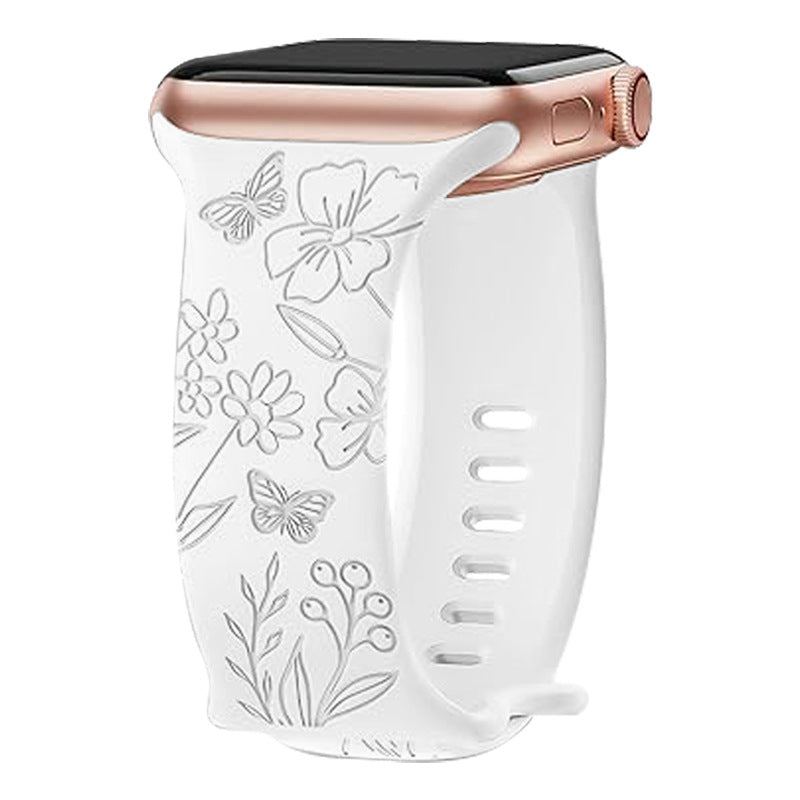 "Colorful Flower Carving" Silicone Embossed Band For Apple Watch