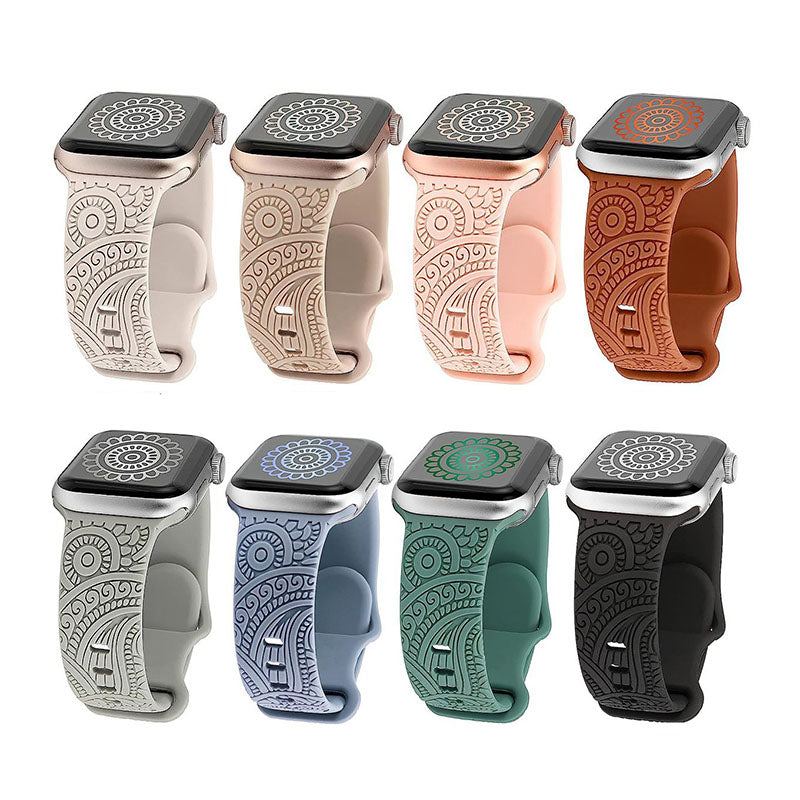 "Colorful Flower Carving" Silicone Embossed Band For Apple Watch