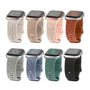 "Colorful Flower Carving" Silicone Embossed Band For Apple Watch