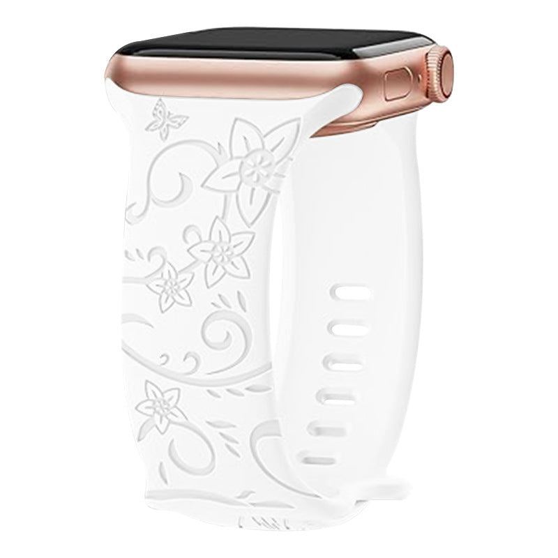 "Colorful Flower Carving" Silicone Embossed Band For Apple Watch