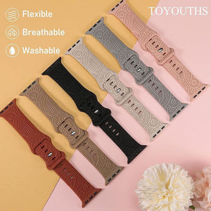 "Colorful Flower Carving" Silicone Embossed Band For Apple Watch