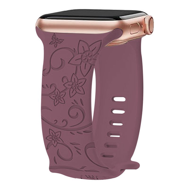 "Colorful Flower Carving" Silicone Embossed Band For Apple Watch