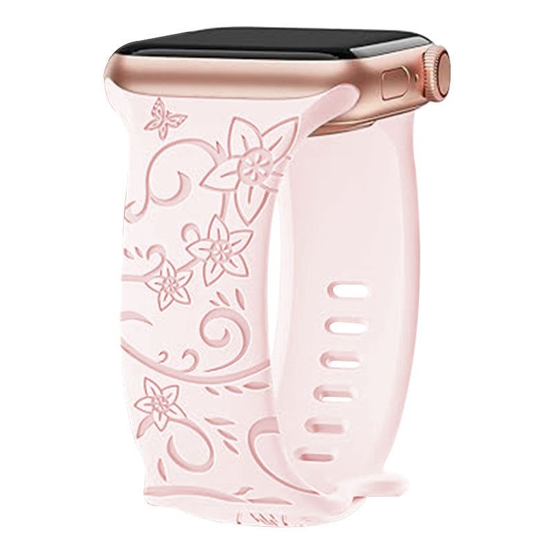 "Colorful Flower Carving" Silicone Embossed Band For Apple Watch