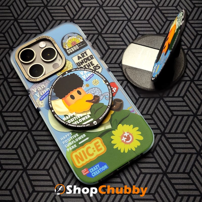 「ChubbySnap」ゴッホ風エディション 3 in 1 スマホグリップ - あらゆるスマホに対応