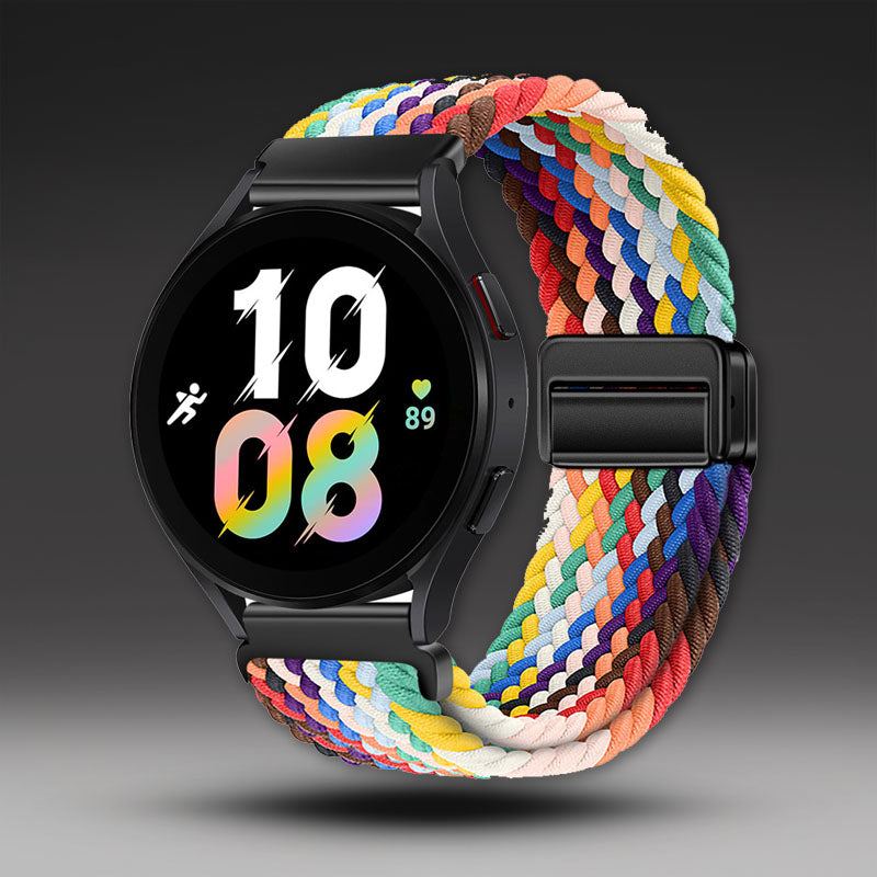 20mm &amp; 22mm レインボーナイロン織りマグネット式ウォッチストラップ（Samsung/Garmin/Fossil/その他対応） 