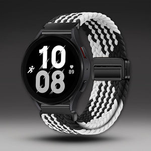 20mm &amp; 22mm ストライプナイロン織りマグネット式ウォッチストラップ Samsung/Garmin/Fossil/その他対応