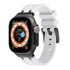 Apple Watch用高級リキッドシリコンバンド - 白+黒コネクタ